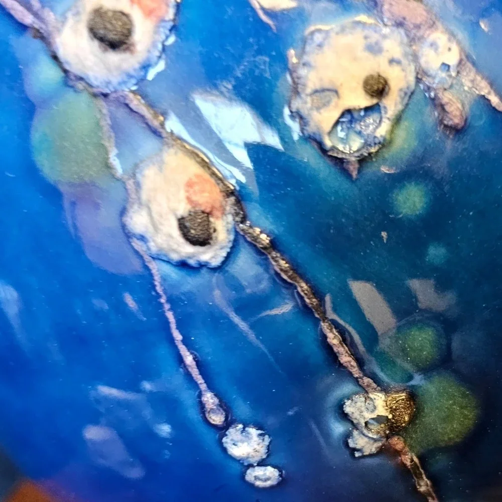 Vintage Italian Art Pottery Vase Cobalt Blue Textured Floral 184/1127 Italy 9in
